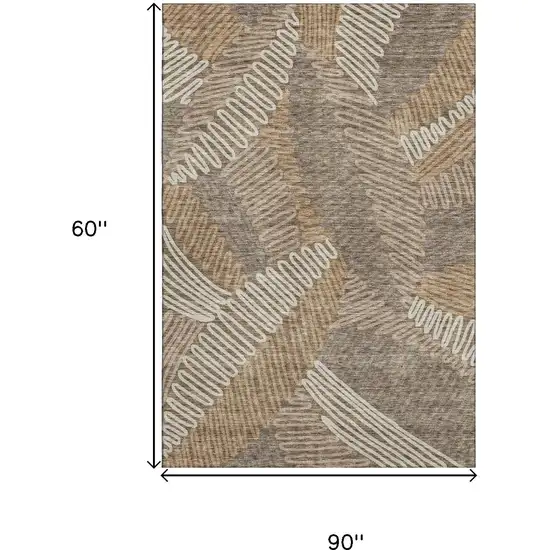 Brown And Beige Floral Washable Area Rug With UV Protection Photo 3