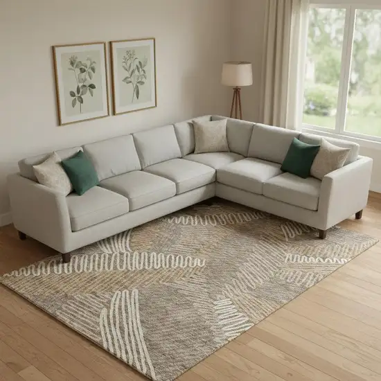 Brown And Beige Floral Washable Area Rug With UV Protection Photo 1