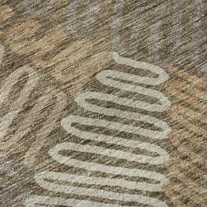 Photo of Brown And Beige Floral Washable Area Rug With UV Protection