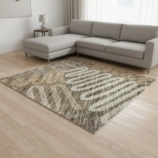 Brown And Beige Floral Washable Area Rug With UV Protection Photo 2