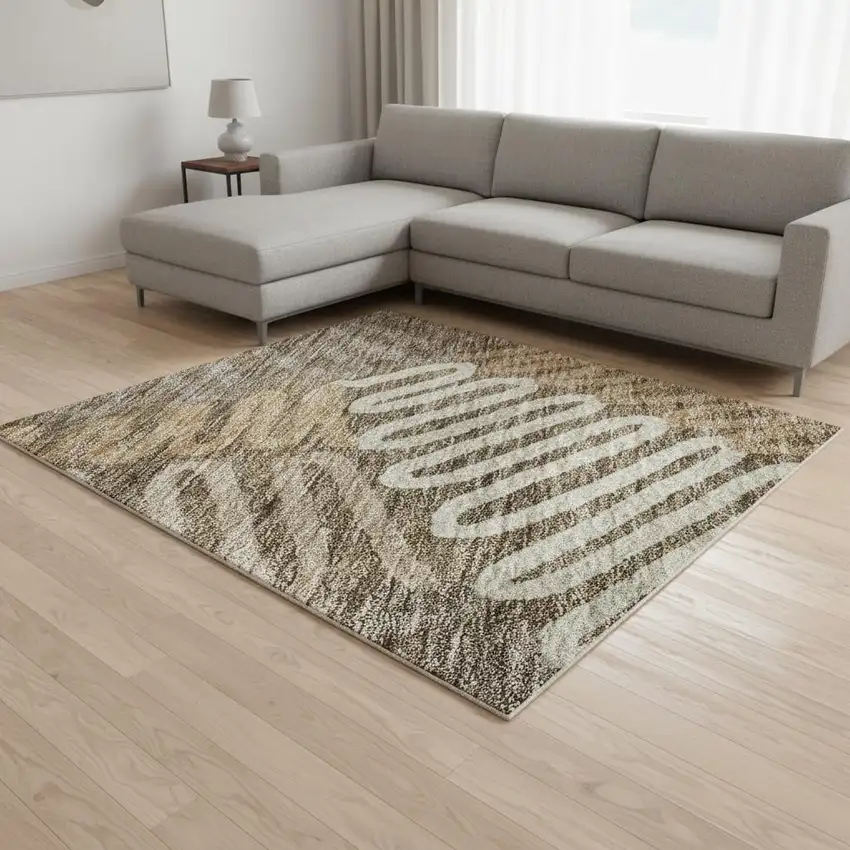 Brown And Beige Floral Washable Area Rug With UV Protection Photo 2