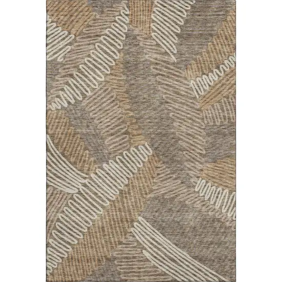 Brown And Beige Floral Washable Area Rug With UV Protection Photo 7