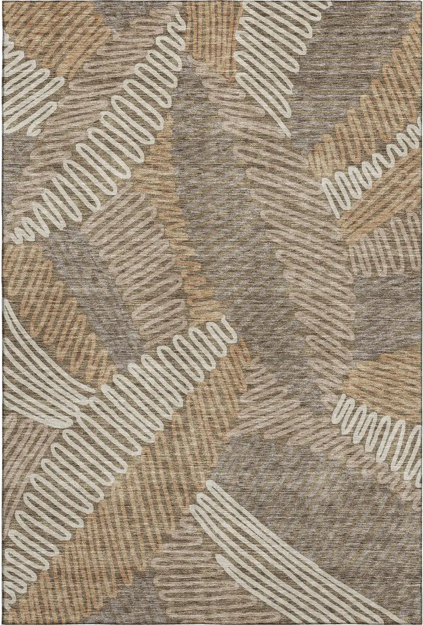 Brown And Beige Floral Washable Area Rug With UV Protection Photo 7