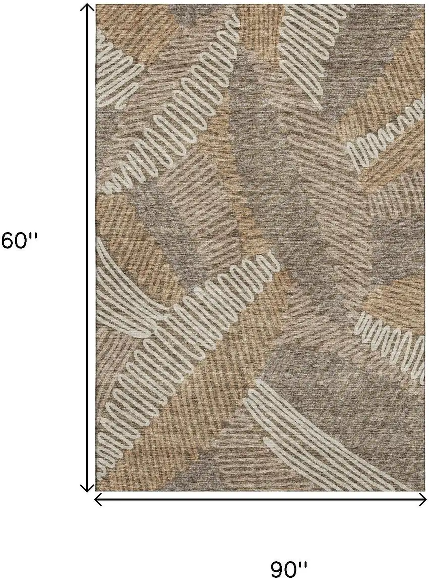 Brown And Beige Floral Washable Area Rug With UV Protection Photo 3