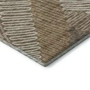 Photo of Brown And Beige Floral Washable Area Rug With UV Protection