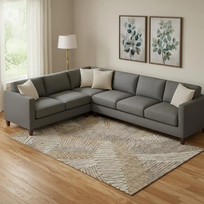 Brown And Beige Floral Washable Area Rug With UV Protection Photo 1