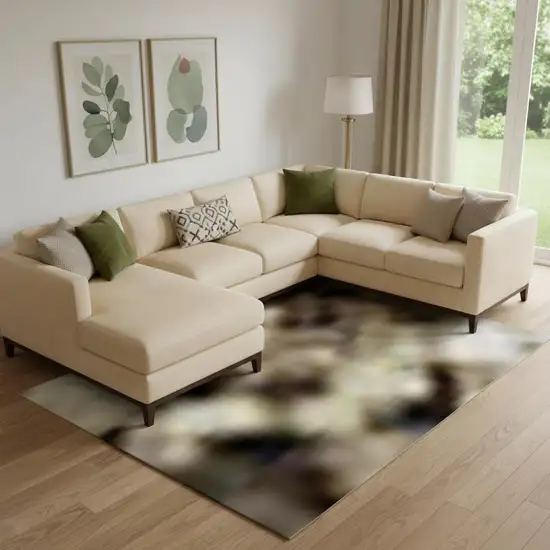 Brown And Beige Floral Washable Area Rug With UV Protection Photo 1