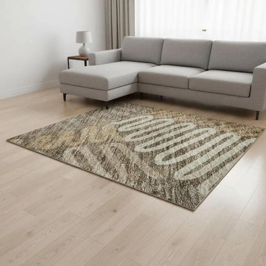 Brown And Beige Floral Washable Area Rug With UV Protection Photo 2