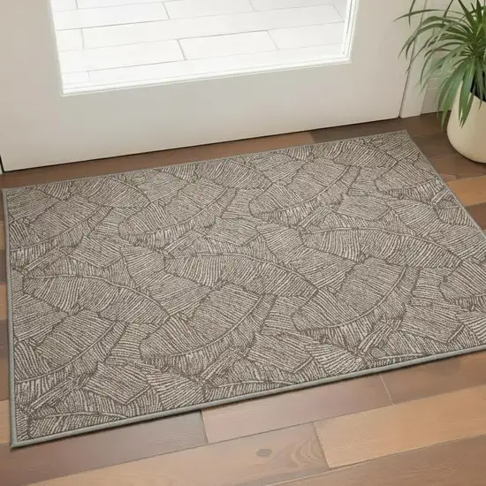 Brown And Beige Floral Washable Area Rug With UV Protection Photo 2