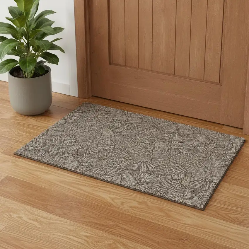 Brown And Beige Floral Washable Area Rug With UV Protection Photo 1