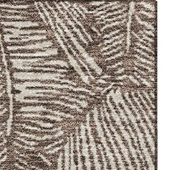 Brown And Beige Floral Washable Area Rug With UV Protection Photo 4