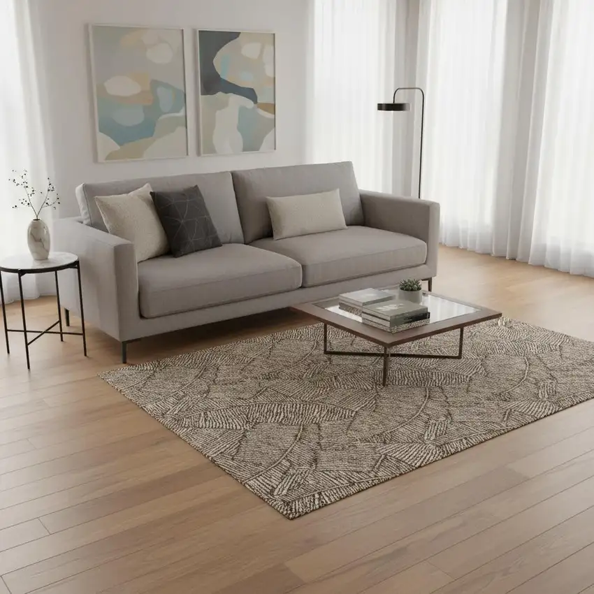 Brown And Beige Floral Washable Area Rug With UV Protection Photo 2