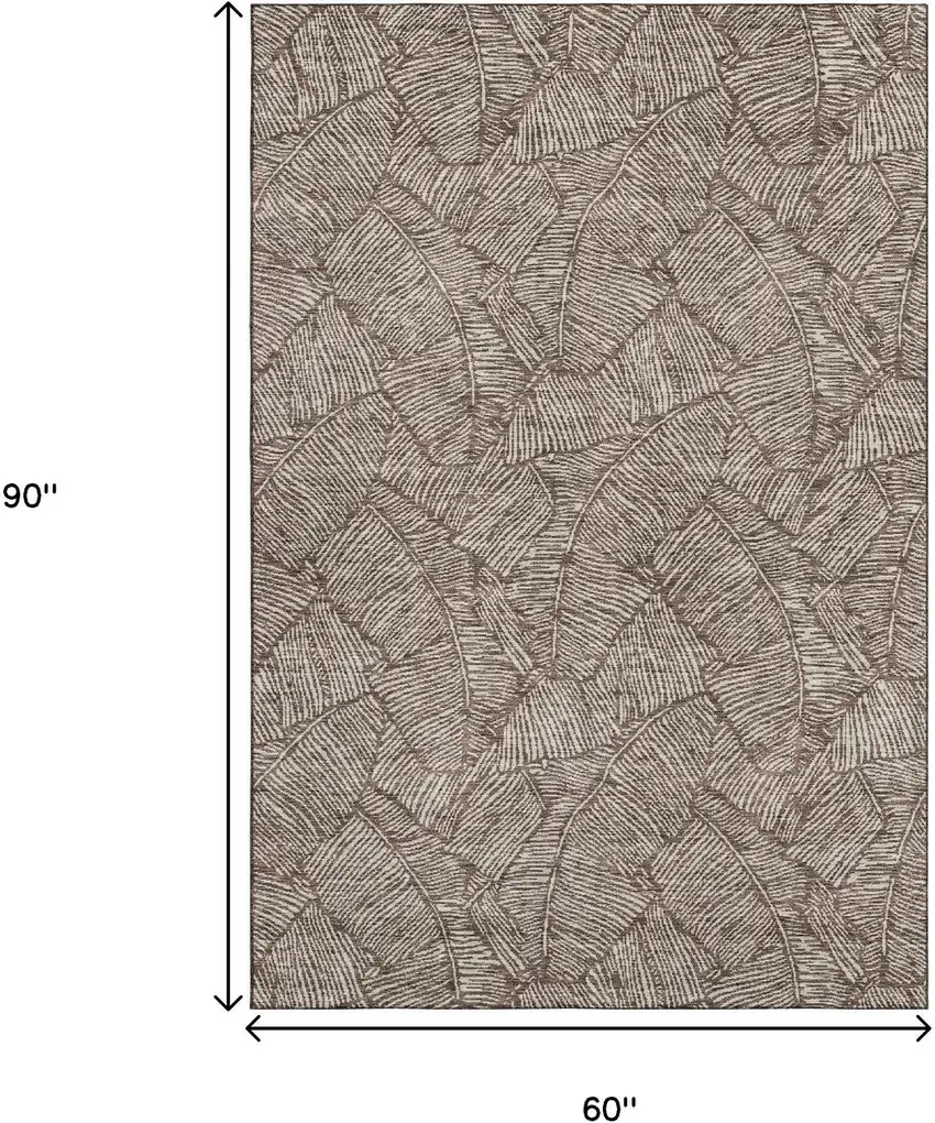 Brown And Beige Floral Washable Area Rug With UV Protection Photo 3