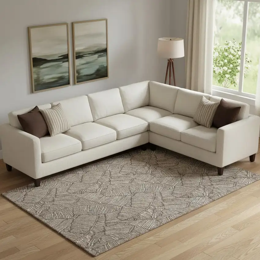 Brown And Beige Floral Washable Area Rug With UV Protection Photo 1