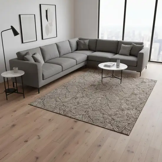 Brown And Beige Floral Washable Area Rug With UV Protection Photo 2