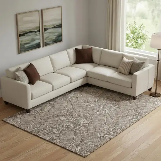 Brown And Beige Floral Washable Area Rug With UV Protection Photo 1