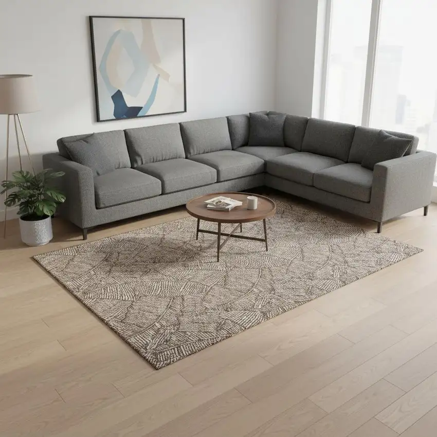 Brown And Beige Floral Washable Area Rug With UV Protection Photo 2