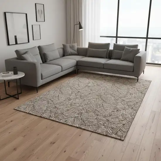 Brown And Beige Floral Washable Area Rug With UV Protection Photo 2