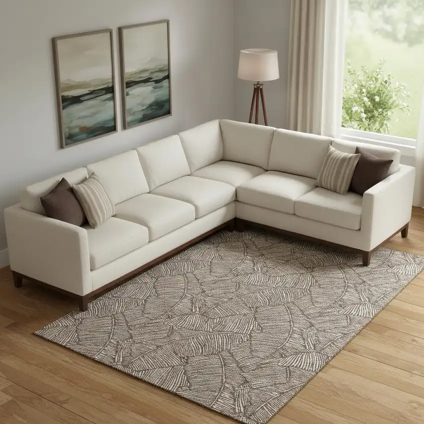 Brown And Beige Floral Washable Area Rug With UV Protection Photo 1