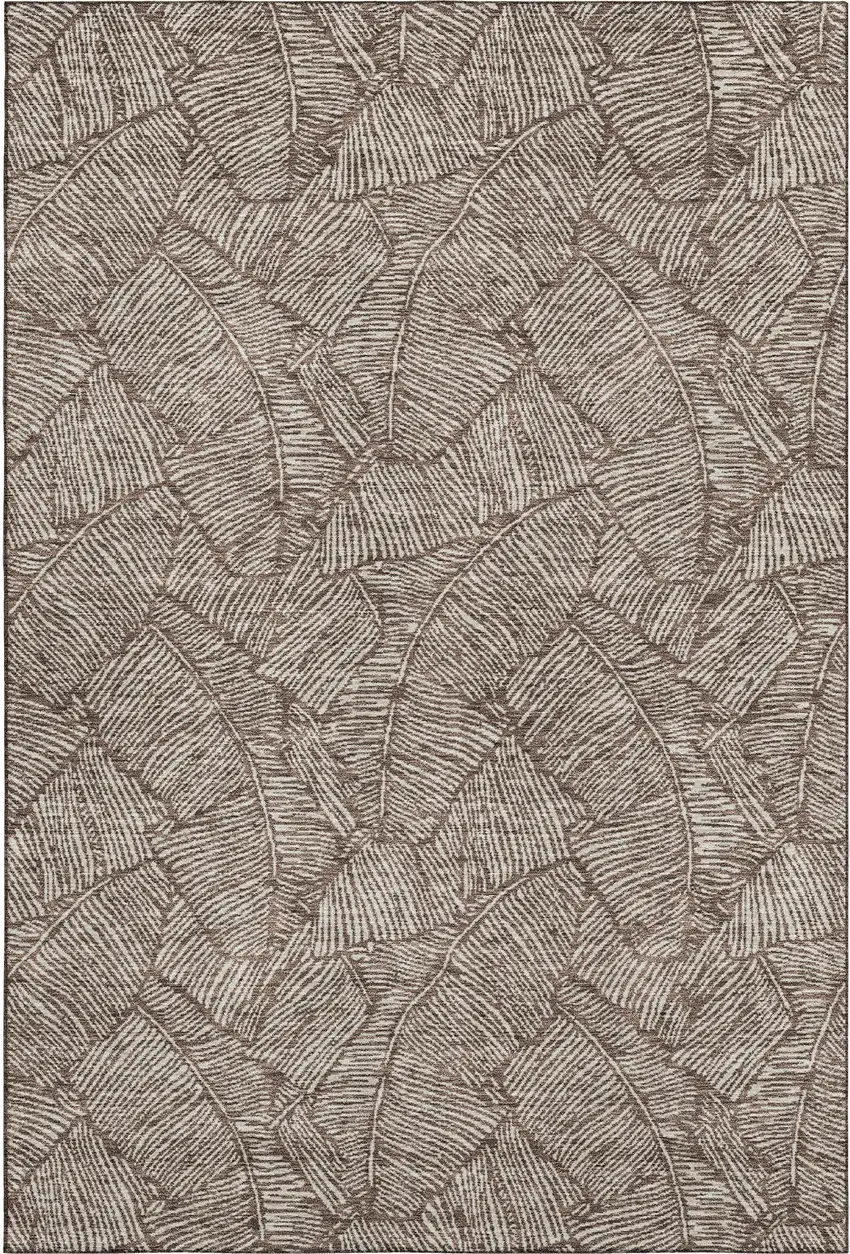 Brown And Beige Floral Washable Area Rug With UV Protection Photo 1