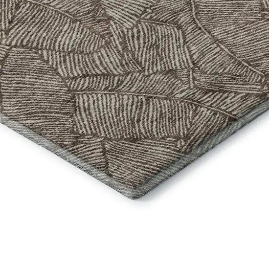 Brown And Beige Floral Washable Area Rug With UV Protection Photo 8
