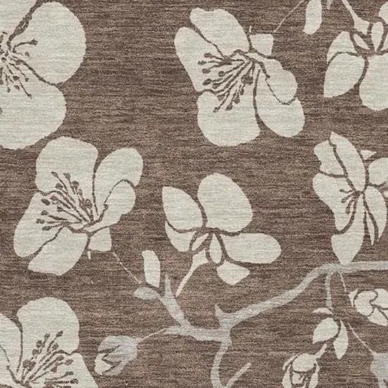Brown And Beige Floral Washable Area Rug With UV Protection Photo 2