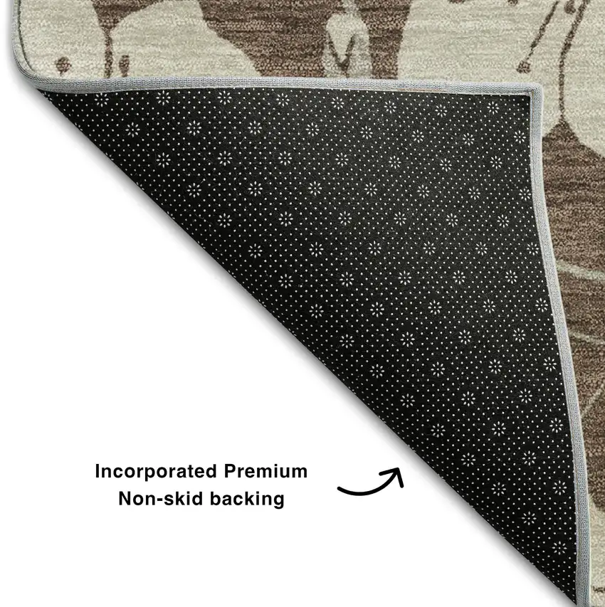 Brown And Beige Floral Washable Area Rug With UV Protection Photo 6