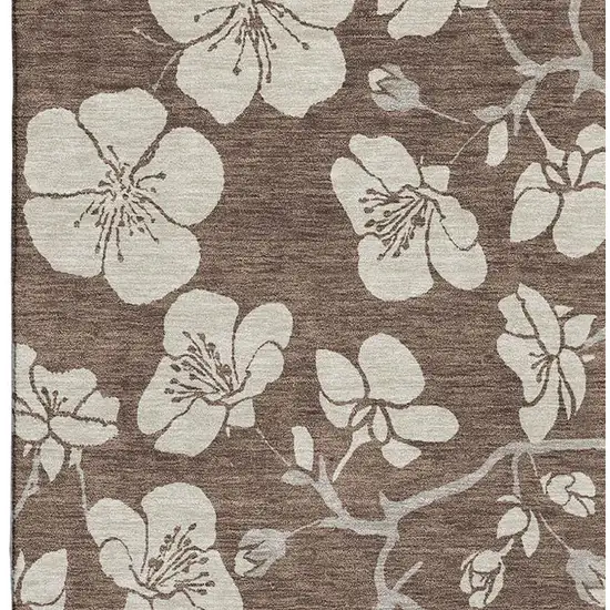 Brown And Beige Floral Washable Area Rug With UV Protection Photo 3