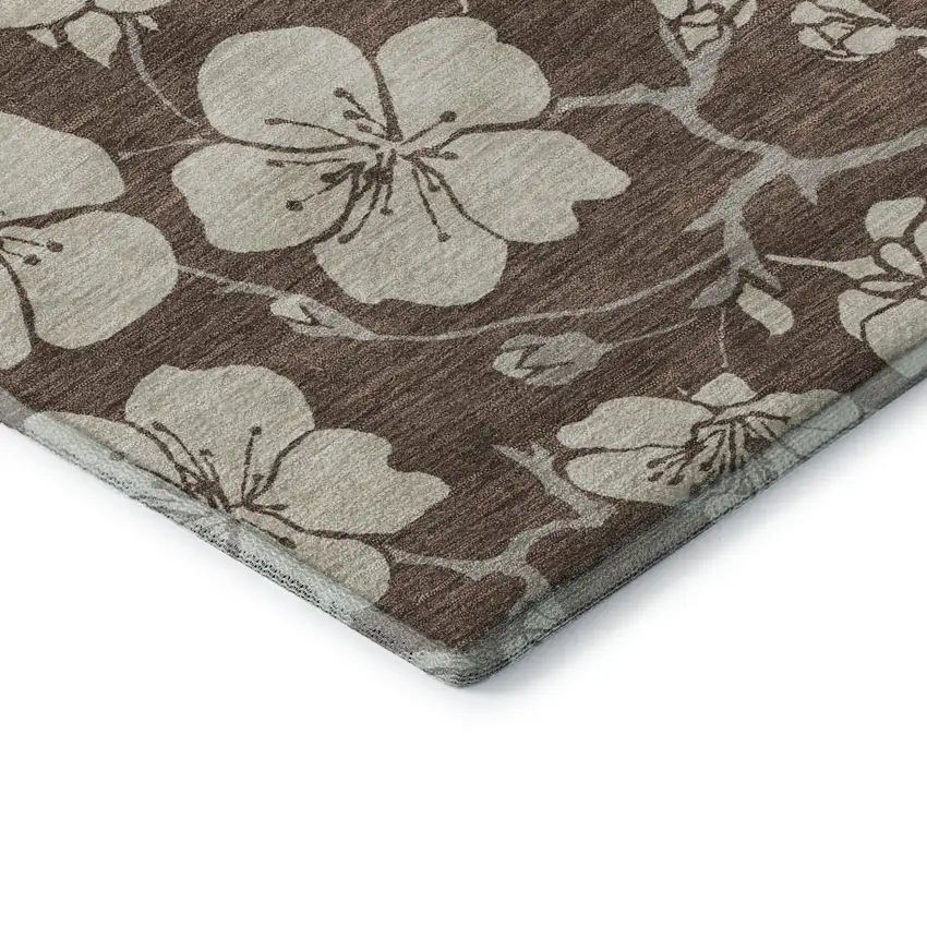 Brown And Beige Floral Washable Area Rug With UV Protection Photo 7