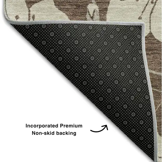 Brown And Beige Floral Washable Area Rug With UV Protection Photo 6
