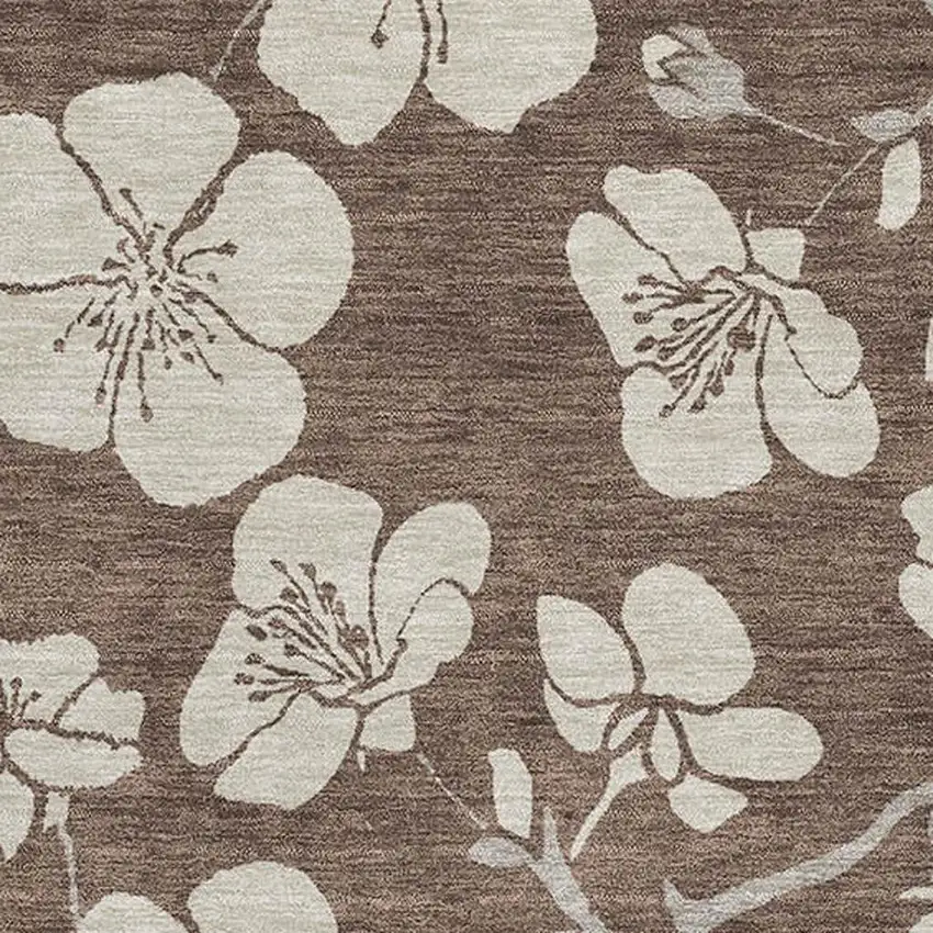 Brown And Beige Floral Washable Area Rug With UV Protection Photo 2