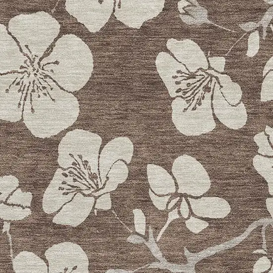 Brown And Beige Floral Washable Area Rug With UV Protection Photo 2