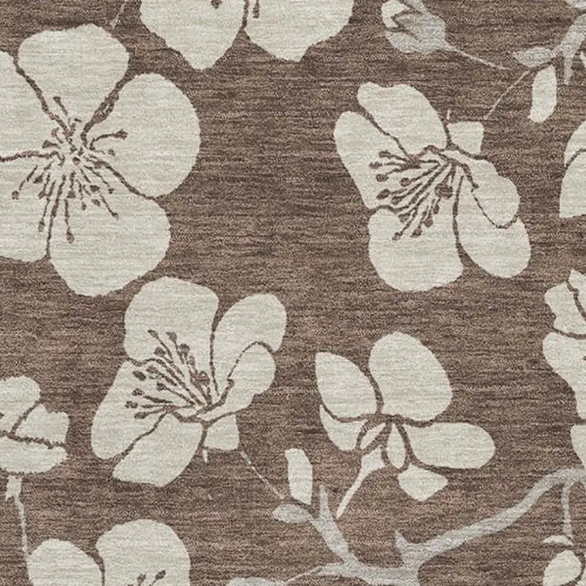 Brown And Beige Floral Washable Area Rug With UV Protection Photo 2