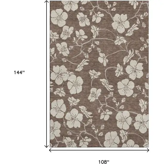 Brown And Beige Floral Washable Area Rug With UV Protection Photo 8