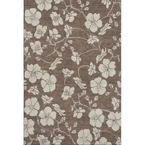 Photo of Brown And Beige Floral Washable Area Rug With UV Protection