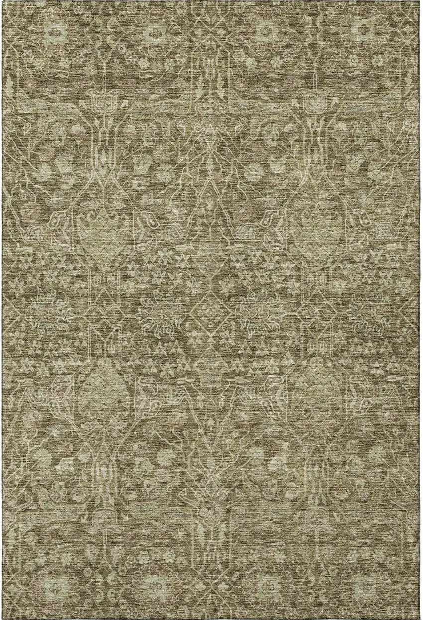 Brown And Beige Floral Washable Area Rug With UV Protection Photo 2