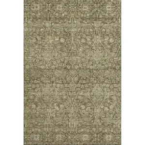 Photo of Brown And Beige Floral Washable Area Rug With UV Protection