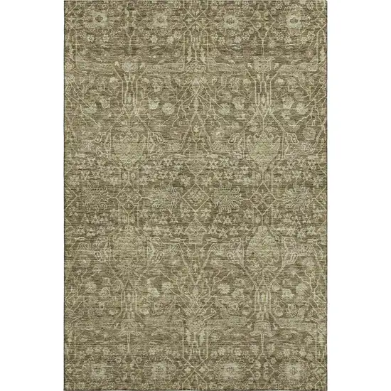 Brown And Beige Floral Washable Area Rug With UV Protection Photo 1