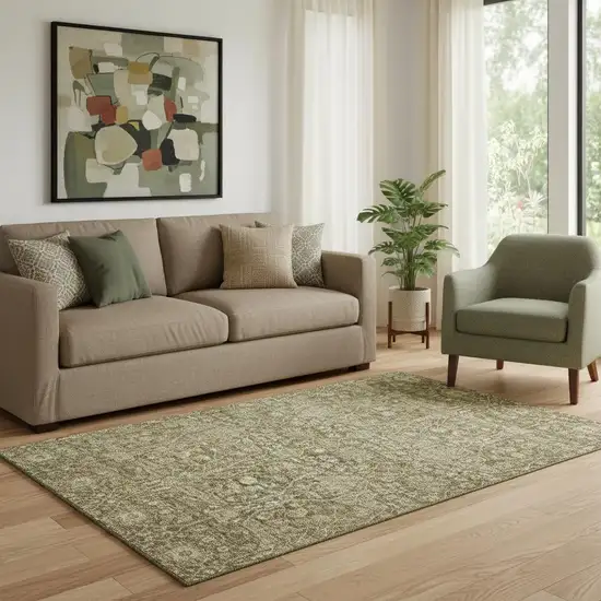 Brown And Beige Floral Washable Area Rug With UV Protection Photo 2