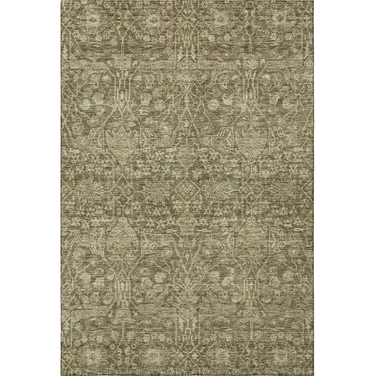 Brown And Beige Floral Washable Area Rug With UV Protection Photo 3