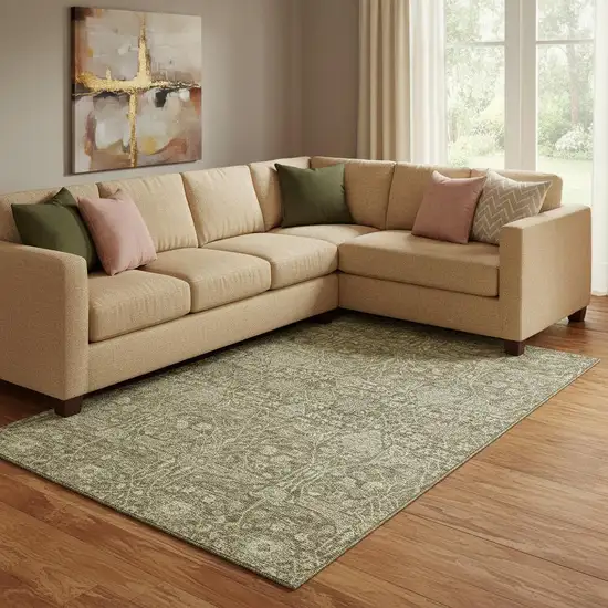 Brown And Beige Floral Washable Area Rug With UV Protection Photo 2