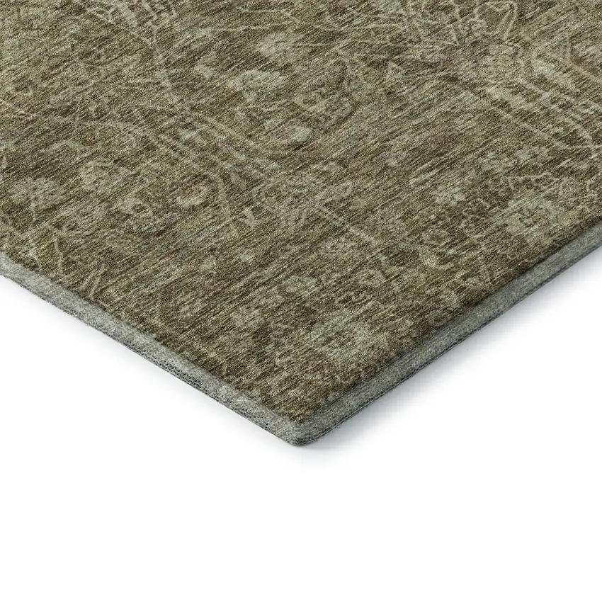 Brown And Beige Floral Washable Area Rug With UV Protection Photo 7