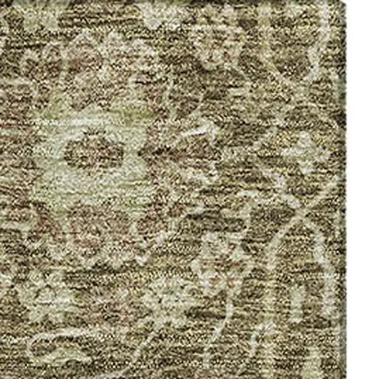 Brown And Beige Floral Washable Area Rug With UV Protection Photo 2