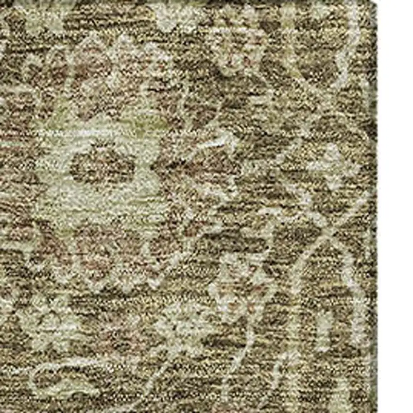 Brown And Beige Floral Washable Area Rug With UV Protection Photo 2