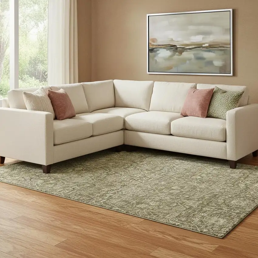 Brown And Beige Floral Washable Area Rug With UV Protection Photo 2