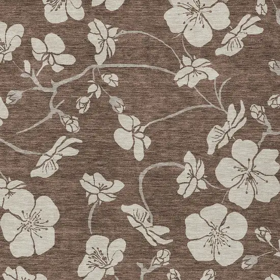 Brown And Beige Floral Washable Indoor Outdoor Area Rug Photo 7