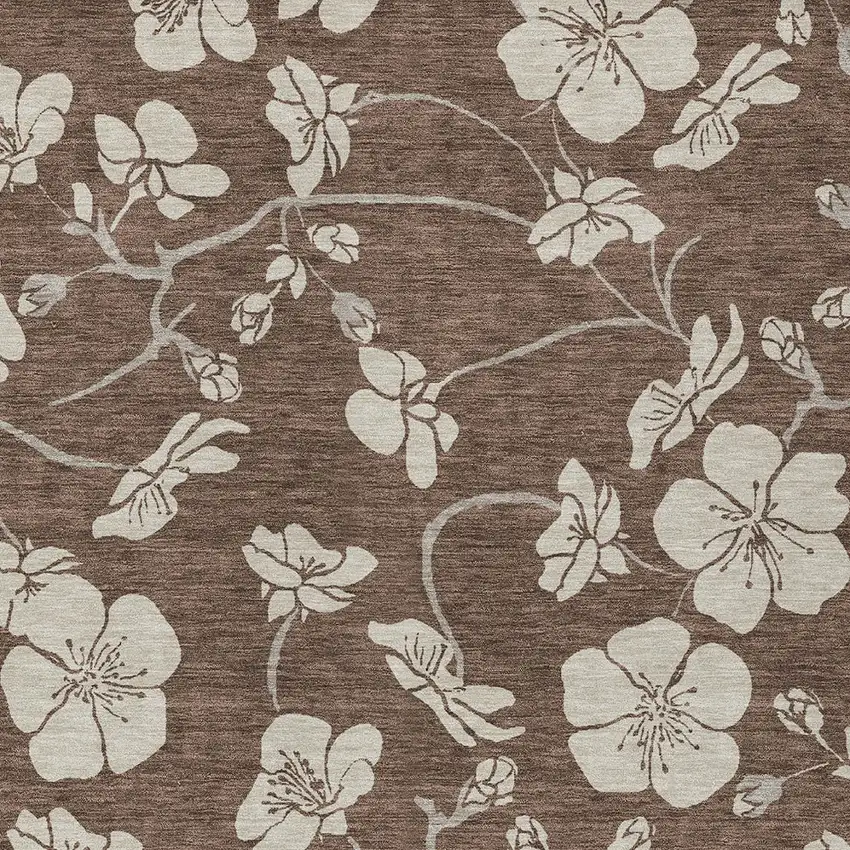 Brown And Beige Floral Washable Indoor Outdoor Area Rug Photo 7