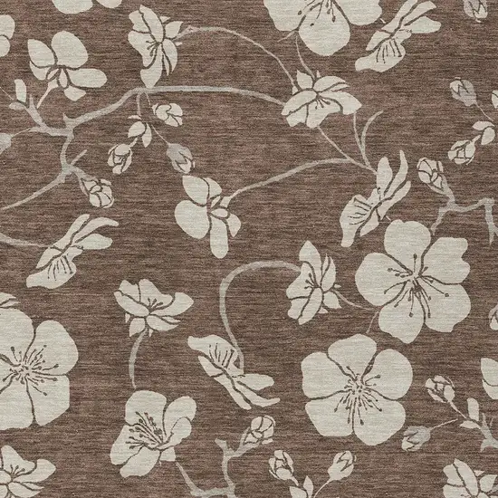 Brown And Beige Floral Washable Indoor Outdoor Area Rug Photo 7