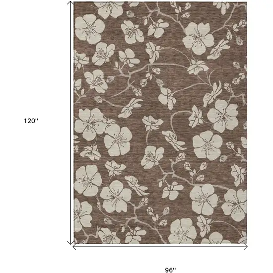 Brown And Beige Floral Washable Indoor Outdoor Area Rug Photo 3