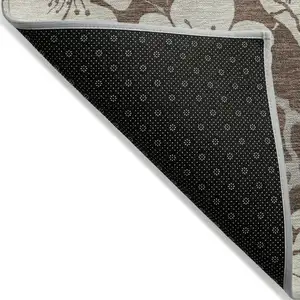 Photo of Brown And Beige Floral Washable Indoor Outdoor Area Rug